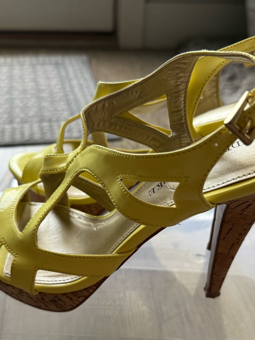 Yellow Strappy Cork High Heel Sandals